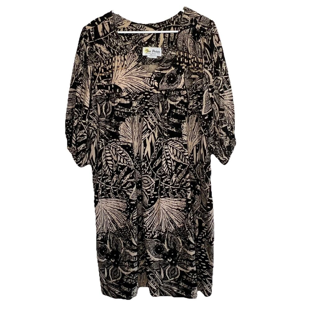 Vintage Psychedelic Two Potato Dress Hawaiian Tiki Luau Mid Century MIDI Mumu F2